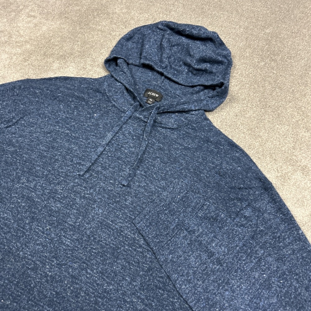 J.Crew Hoodie Sweater Mens XL Navy Blue Linen Cotton Blend Knit Coastal Casual